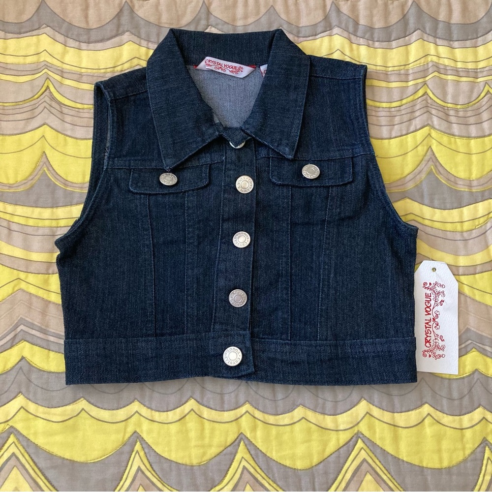 Crystal Vogue Girl Denim Jean Dark Vest | NWT